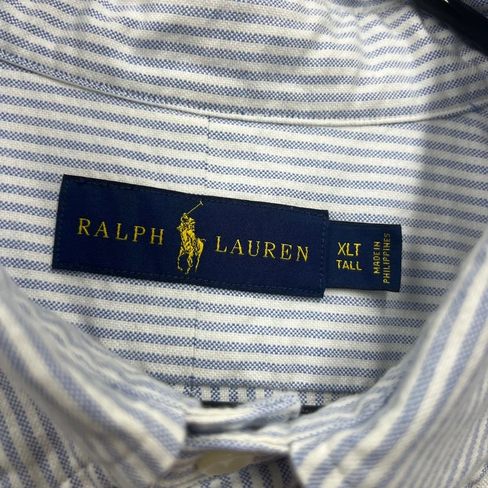 Ralph Lauren Mens XLT Tall Button Down Shirt Blue White Striped Oxford 1871